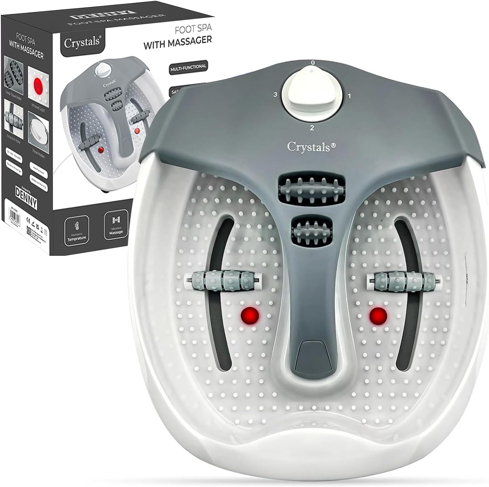 Crystals Foot Spa and Massager Pedicure Bath with Electric Temperature Controller Heater, Bubbles, Soothing Vibration Massage Rollers, Infrared Lights for Tired Feet Therapeutic, 80 Watt