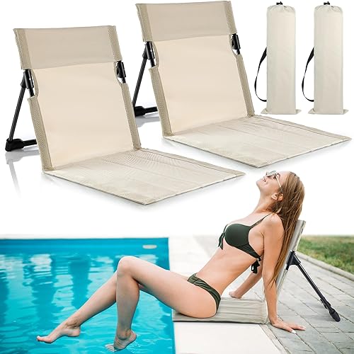 Karenhi 2 sillas plegables de piscina, asiento portátil junto a la piscina para borde de la piscina, sillas abatibles portátiles para playa,