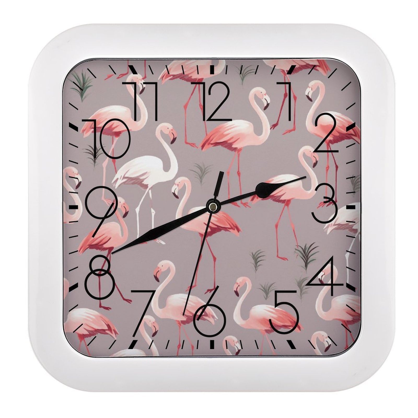 LZQPOEAS Pink Flamingo Pattern Square Wall Clock, 10.2 Inch Battery Operated Silent Non-Ticking Wall Clock, Square Analog Decorative Clock for Home Wall Art, Living Room, Bedroom, and Office