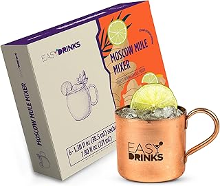 Easy Drinks Classic Cocktail Moscow Mule Mixer - Ready to Make Cocktail & Mocktail Sachets - Real Fruit and Natural Ingredients - Gluten-Free, Lactose-Free, Vegan - 7.80 Fl Oz (6x 1.30 fl oz)