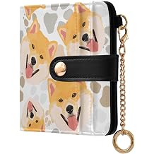 Shiba Inu Dog Small Wallet Women RFID Blocking Bifold, Cute Credit Card Holder, Zipper Coin Pocket, PU Leather, Compact, Travel, Cash Purse, Ladies Woman Female Girls