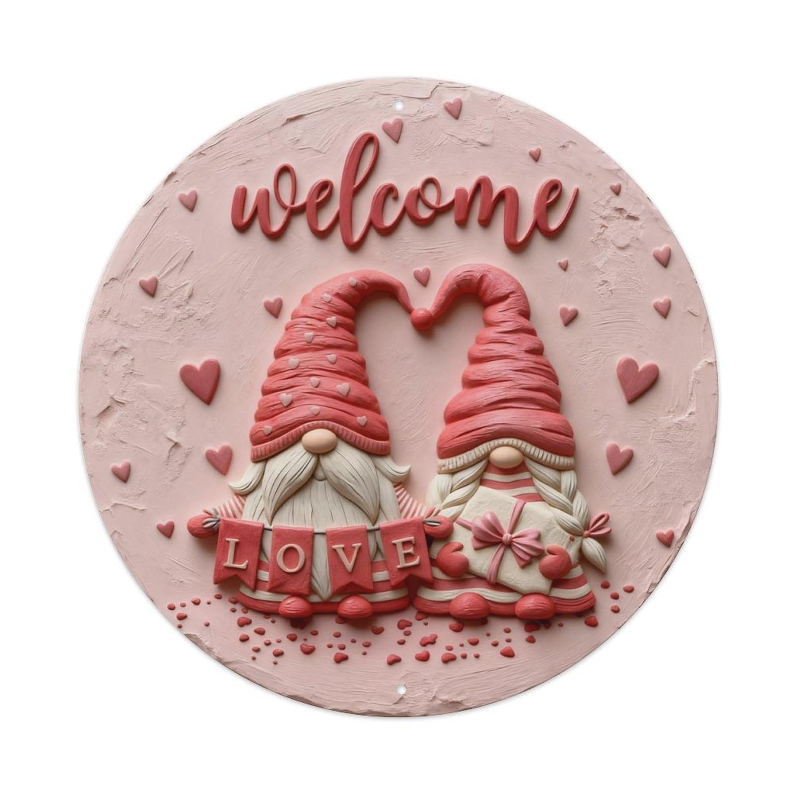 Zlatcbu Vintage Welcome Love Gnomes Hearts Pattern Metal Tin Sign Retro Wall Art Poster, Decor For Home Living Room Bar Cafe Garage, 8X8 Inch