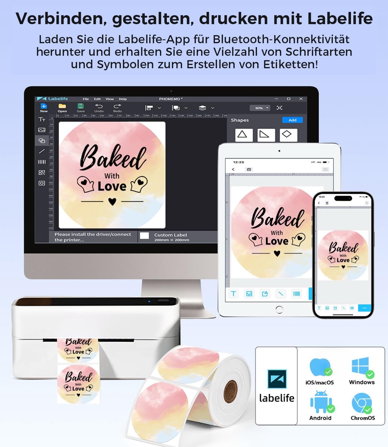 Phomemo Bluetooth DHL Etikettendrucker, Label Printer 4x6 Versandetiketten Drucker, Labeldrucker Thermodrucker für Barcode, Amazon, Etsy, Shopify, DHL, DPD, GLS, FedEx, Ohne Tinte, 241BT Schwarz-weiß