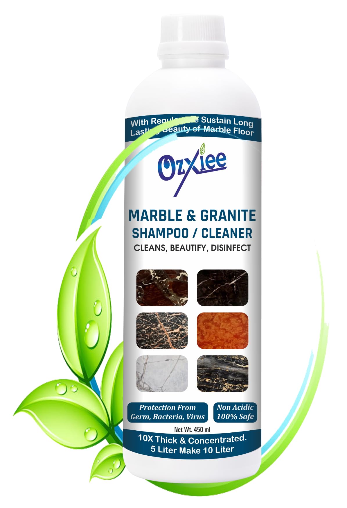 Ozxiee Marble & Granite Cleaner Liquid/Shampoo 450ml I plant based organic Marble cleaner I Remove tough stain