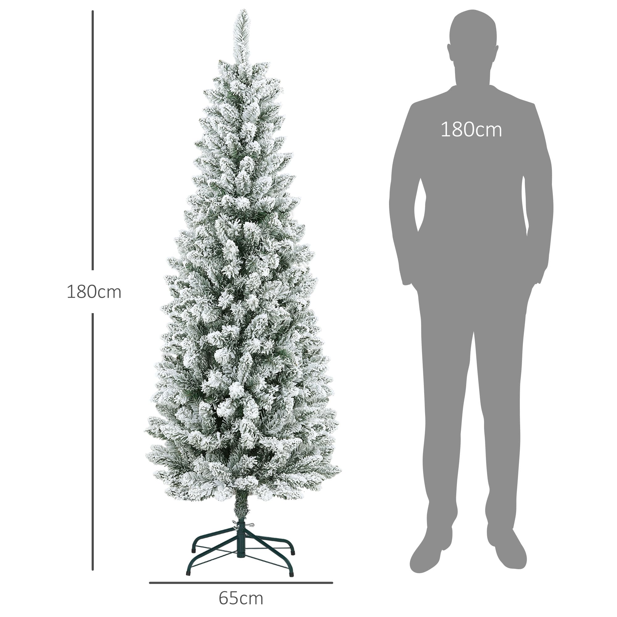 HOMCOM Árbol de Navidad 183 cm Árbol de Navidad Artificial Nevado con 479 Ramas y Soporte de Metal Árbol Navideño para Salón Interior Verde