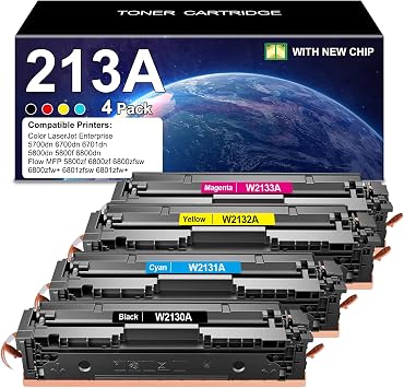 213A Toner Cartridge 4 Pack Compatible for 213A 213X W2130X W2130A | with Chip for Color LJ Enterprise 5700dn MFP 5800dn 6701 6700 6800 6801 dn Flow MFP 5800 6800 Series Printer