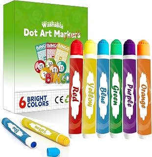 Dot Markers for Toddlers 1-3, Bingo Daubers for Art Painting Drawing Coloring, 6 Colors,Washable, Water-Based