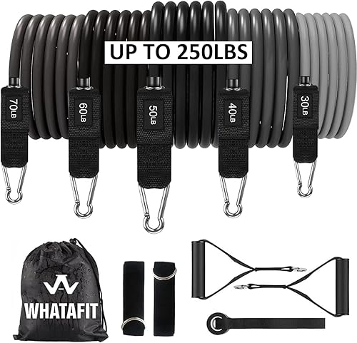 WHATAFIT Bandas de resistencia, bandas de ejercicio, bandas de resistencia para entrenamiento, bandas de entrenamiento con asas para hombres y