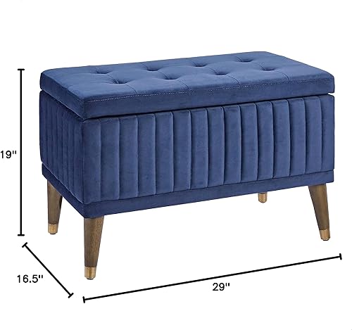 Miniatura 8 de FIRST HILL FHW Banco otomano tapizado de microfibra con almacenamiento de zapatos, azul veneciano