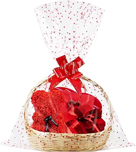 Miniatura 7 de Yotelab Bolsas de celofán grandes para el día de San Valentín, envoltura de celofán con corazón amarillo para cesta de regalo, 22 x 33 pulgadas, 10