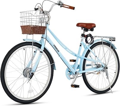 VIRIBUS Beach Cruiser Bike for Women, Single Speed Womens Bike with Basket & Rack 24 26 inch, Retro Step Through Cruiser Bicycle for Petite Short Women Female Ladies City Commuter, 330 lb.