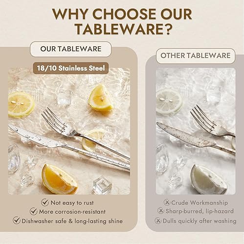 Miniatura 6 de KINGSTONE Juego de cubiertos de 10 piezas de acero inoxidable 1810 con mango hexagonal, para hotel, hogar, fiesta, regalo de boda, pulido de espejo