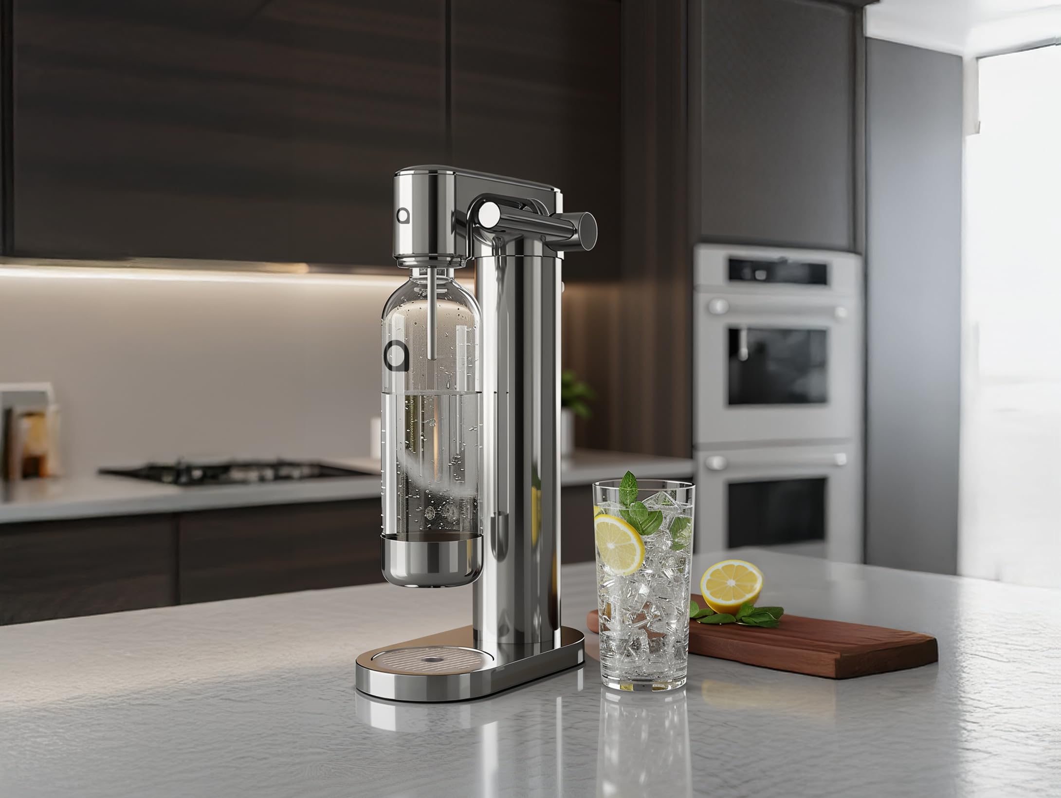 Aquafloow Macchina Soda per Acqua Frizzante in Acciaio Inox – Gasatore d’Acqua a Controllo Manuale con CO₂ Ricaricabile, Bombola fino a 60 Litri, Bottiglia in Plastica Senza BPA con Base Inox - 4