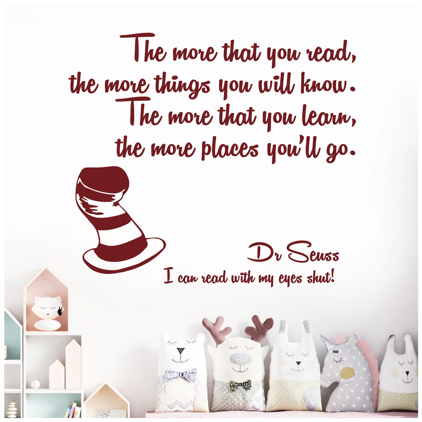 The More that You Read, the More Things You Will Know - Dr Seuss Book Quote Decal Wall Sticker [Large] [Burgundy]