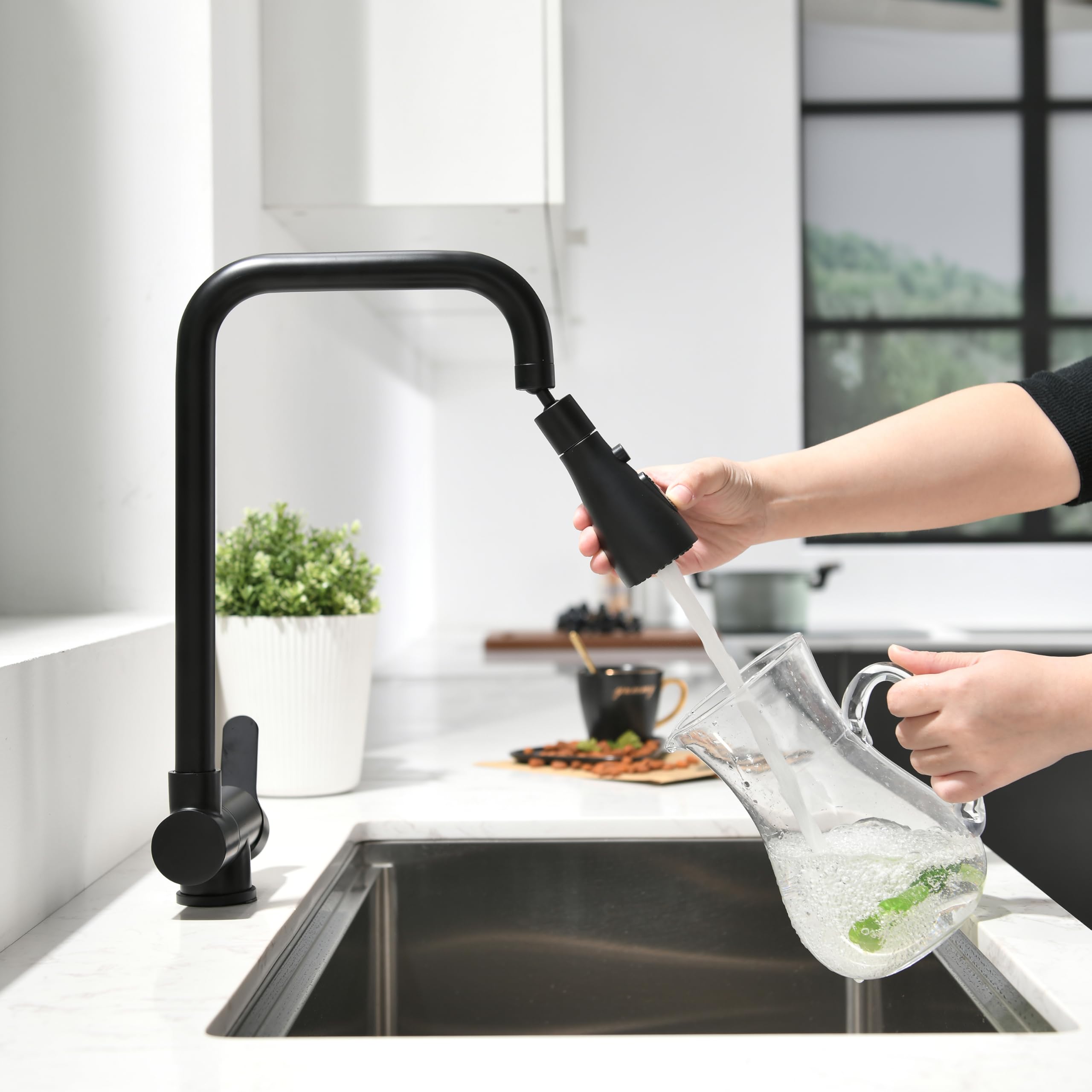 Rubinetto Cucina Abbattibile Sottofinestra,rubinetto Cucina Pieghevole 3 Modalità Di Scarico Dell'acqua,miscelatore Sottofinestra Cucina Rubinetti Da Cucina Acciaio Inox 304 (nero)