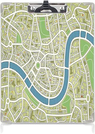 Amazon クリップボード 地図 かわいい画板 名前のない道路地図メトロポリスキャピタルシティダウンタウンアーバン タテ型 クリップファイル ワードパッド ファイルバインダー 携帯便利アボカドグリーンライムグリーンブルー クリップファイル ボード 文房具