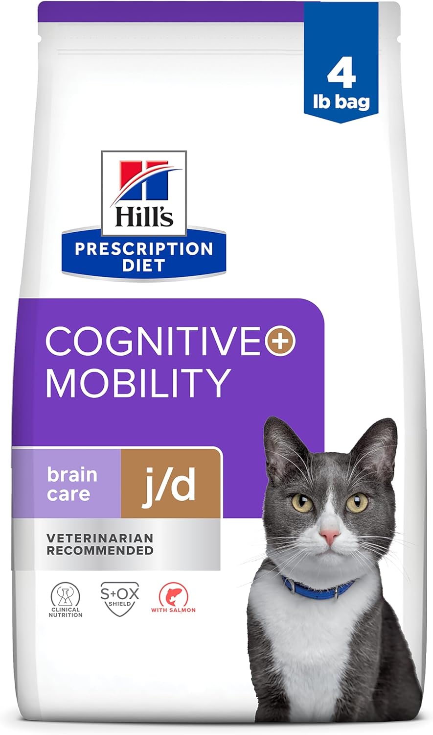 Hill's Prescription Diet Brain Care + j/d Joint Care Dry Cat Food, Salmon, 4 lb. Bag