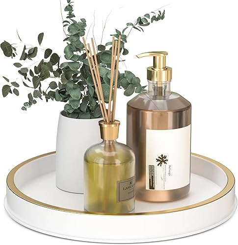 Miniatura 8 de HGF Bandeja decorativa para mesa de café, bandejas redondas de metal de 10 pulgadas para fregadero de cocina, encimera, organizador de mesa de