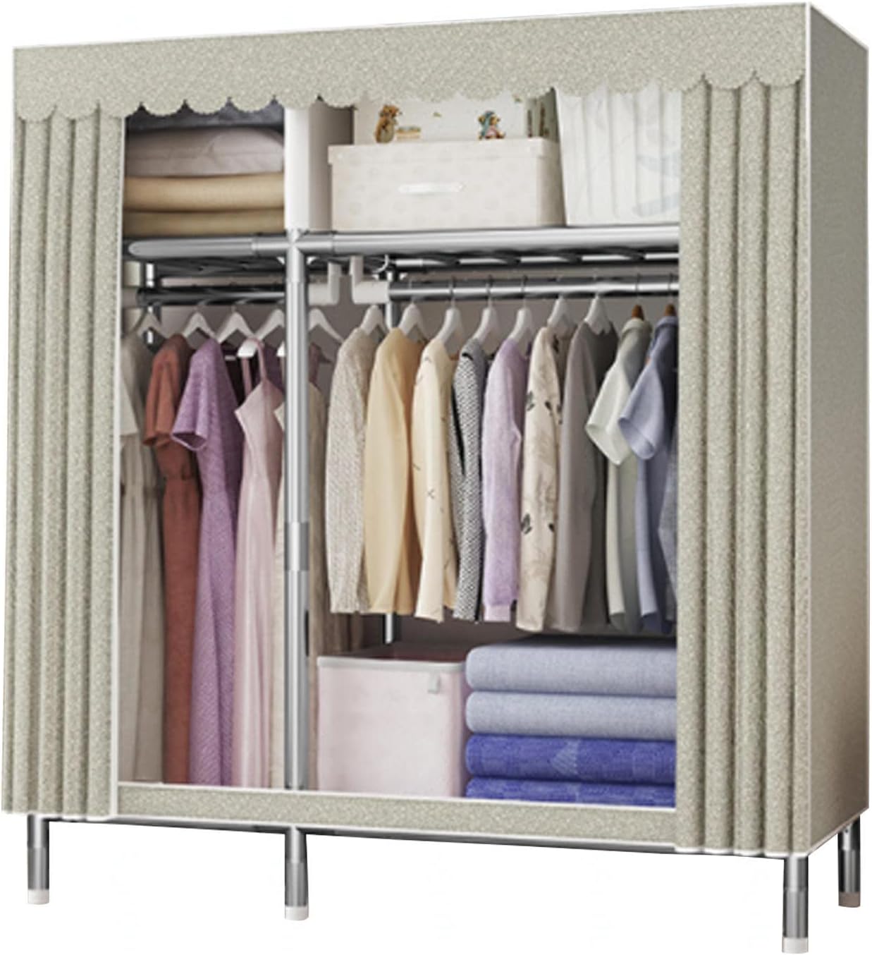 Wardrobe, Portable Canvas Wardrobe Shelves, Fabric Clothes Closet Storage Organizer with Hanging Rail, Shelves for Bedroom,B-130X45X170cm