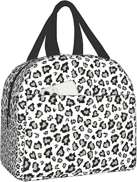 Giwawa White Leopard Print Lunch Box for Kids, Cheetah Animal Skin Insulated Thermal Lunch Bag with Front Pocket, Large Capacity Lunch Cooler Tote Bag for Women Girls Men Teens Picnic Work