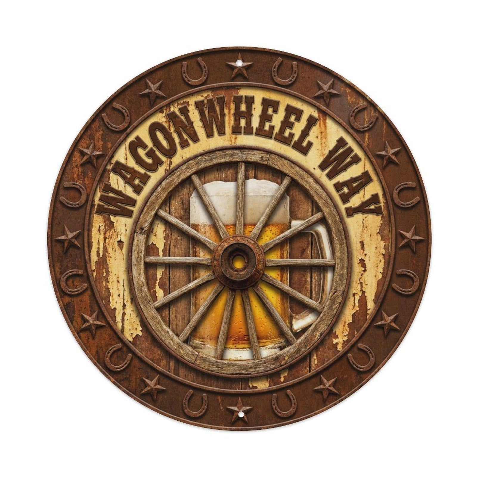 Vintage Beer Western Cowboy Wagonwheel Way Retro Bar for Metal Tin Sign