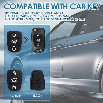 3Pack 3Button Key Fob Rubber Pad Replacement for Hyundai i10 i30 ix20 ix35