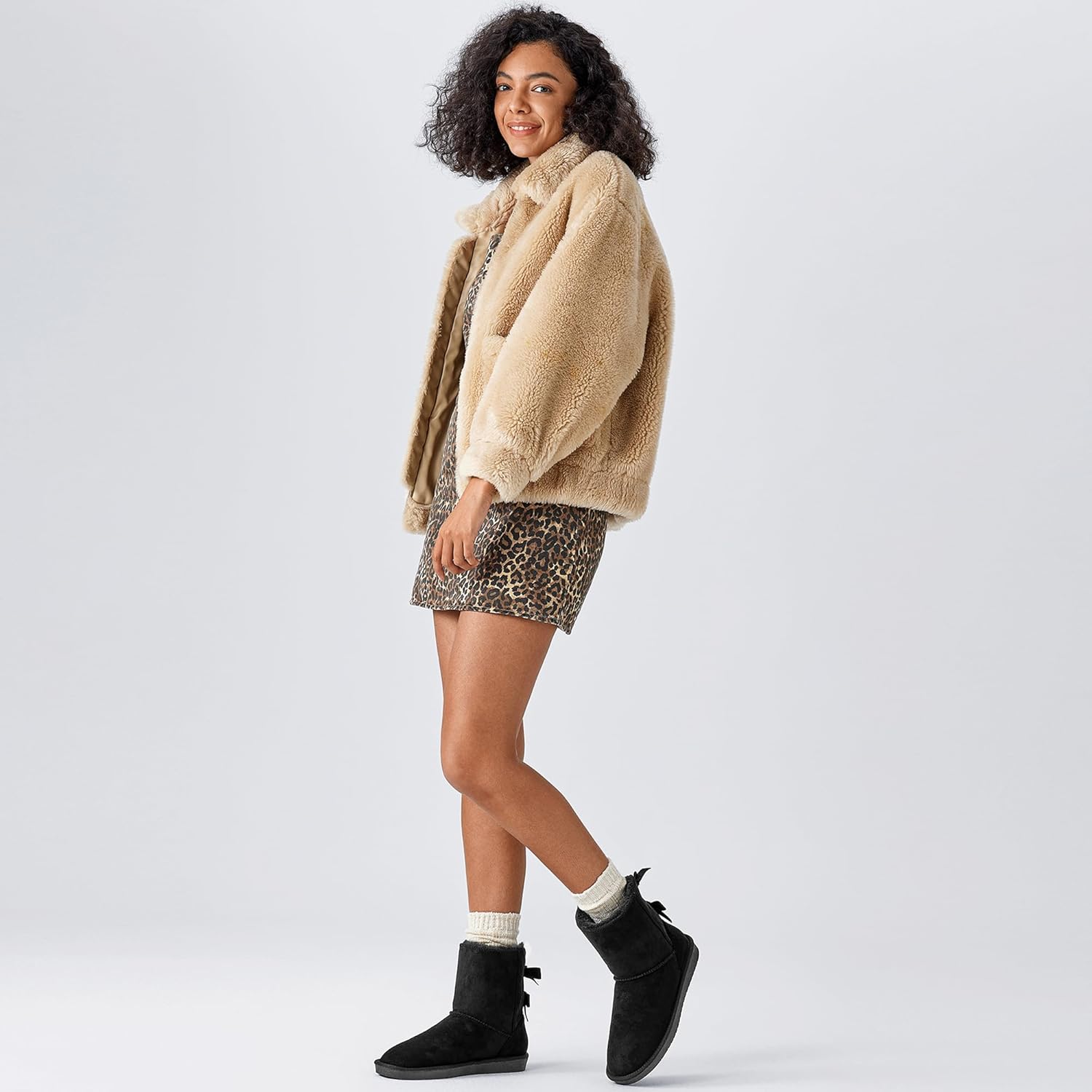 BlackTwig Women's Mid Calf Suede Winter Boots, Slip-On Snow Boots, Cozy Fur Lined, Back Bow Design - Image 3