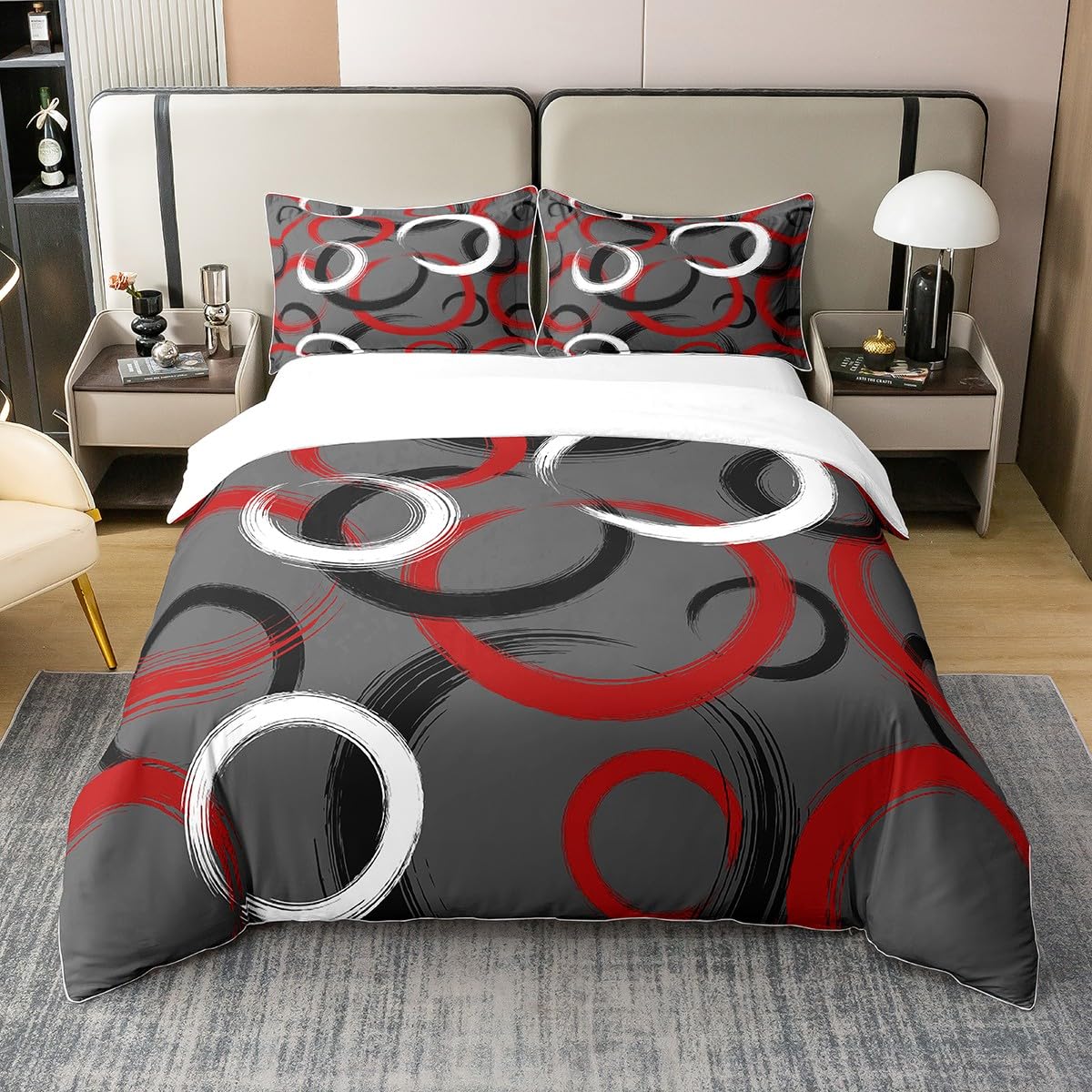 Housse de couette 200x200 coton anti-transpiration motif abstrait rouge
