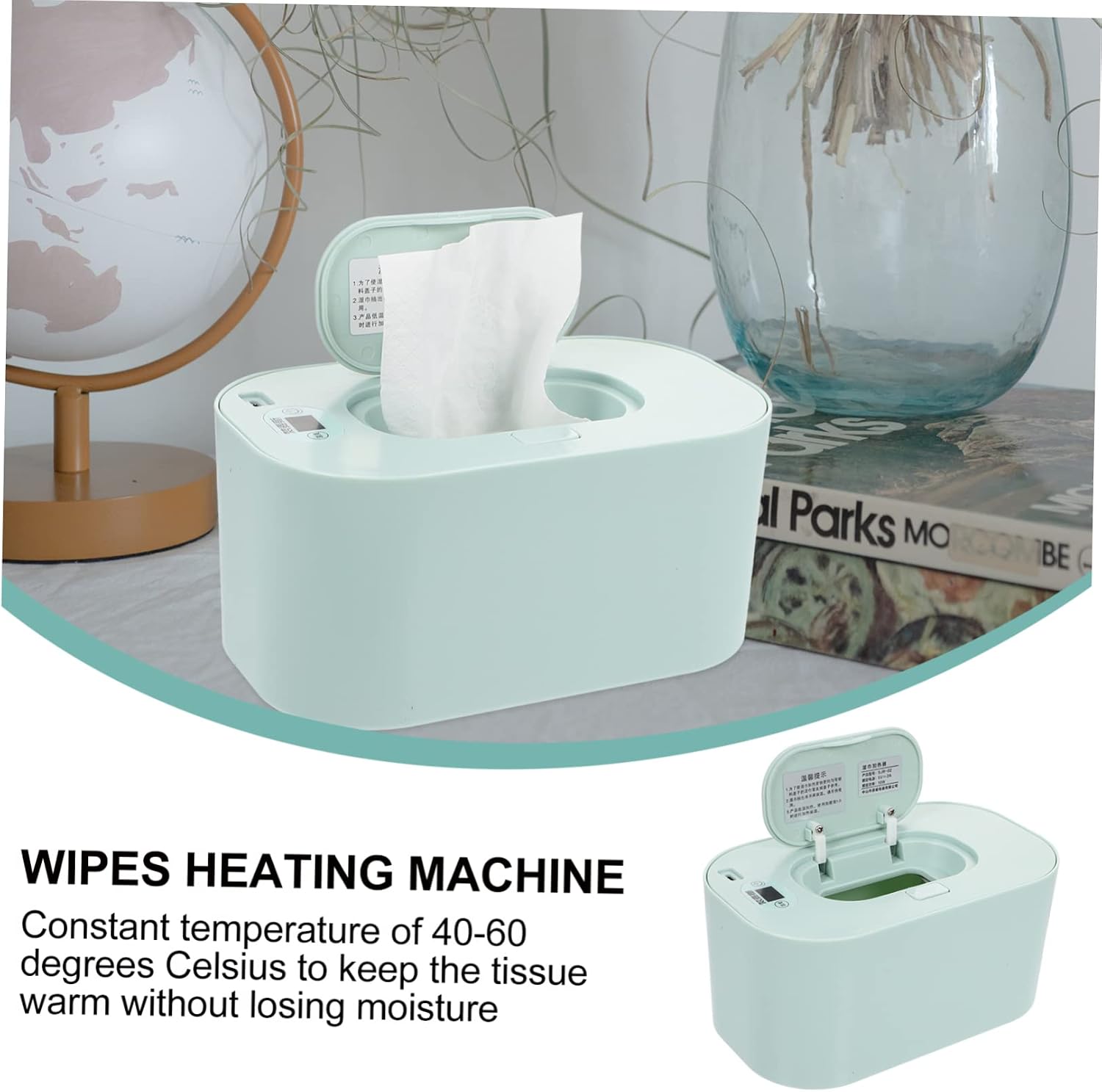 USB Portable Wet Tissue Heater Lid Food-Grade Material Temperature Control for Travel and Diaper Changes Compact Wipe Dispenser