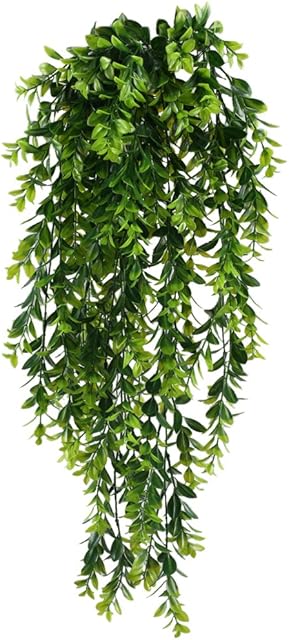 MIHOUNION 2pcs Artificial Trailing Plants Fake Hanging Plants Plastic Faux Foliage Greenery House Plant for Indoor Outside Home Bedroom Garden Wedding Hanging Pot Basket Decor