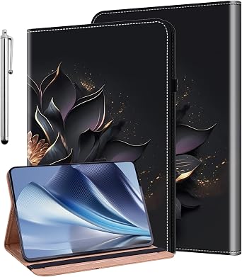 Case for Samsung Galaxy Tab S10 Lite/ S10 FE/ S9 FE 5G 10.9 Inch/Tab S9 11 Inch with Pencil Holder, Cute Unique Design Flip Wallet Leather Shockproof Tablet Cover, Purple Lotus