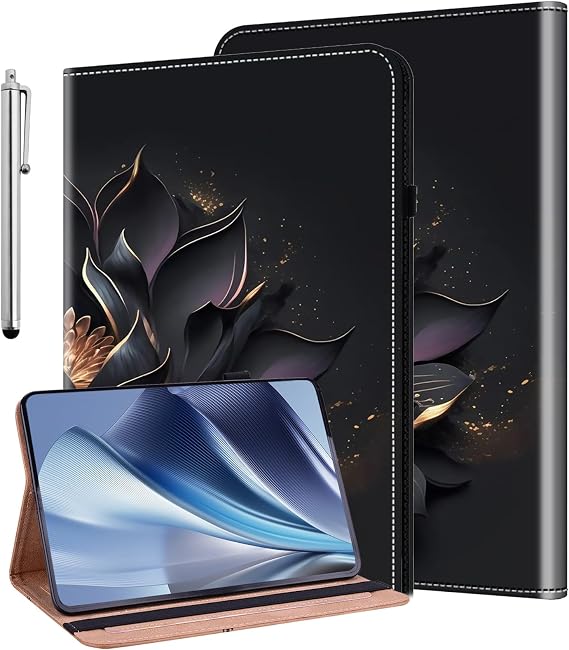 Case for Samsung Galaxy Tab S10 Lite/ S10 FE/ S9 FE 5G 10.9 Inch/Tab S9 11 Inch with Pencil Holder, Cute Unique Design Flip Wallet Leather Shockproof Tablet Cover, Purple Lotus