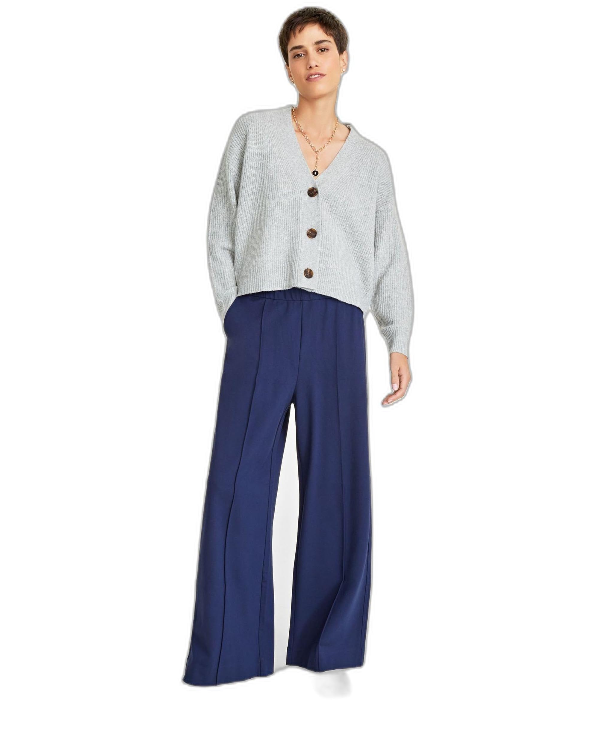 Womens Ponte Pull-On Wide-Leg Pants Intrepid Blue M