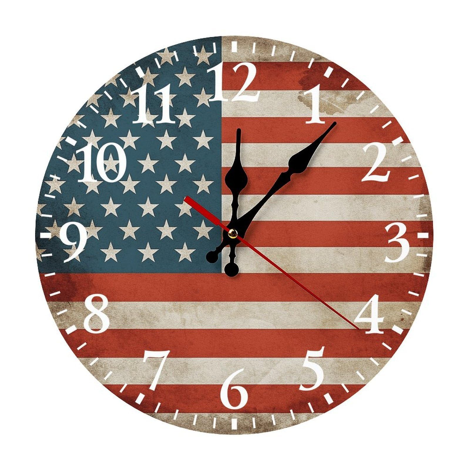 Horloge murale ronde tendance blanche au motif drapeau USA