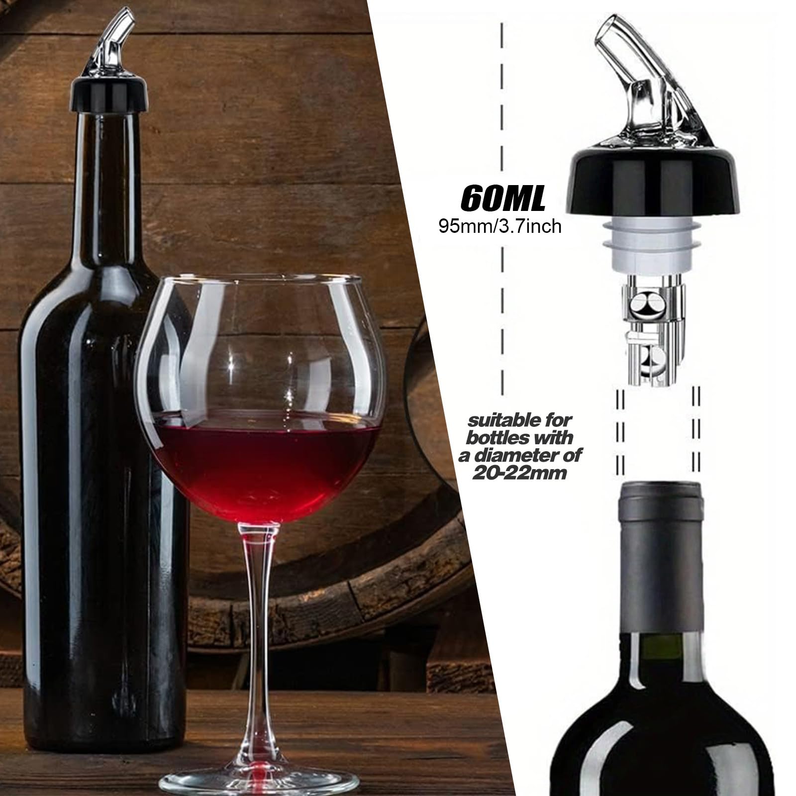 6 beccucci per bottiglie – 60 ml dosatore dosatore bar porzionatore dosatore per liquori, dosatore a prova di perdite, dosatore automatico per vino, cocktail, casa, bar, bevande