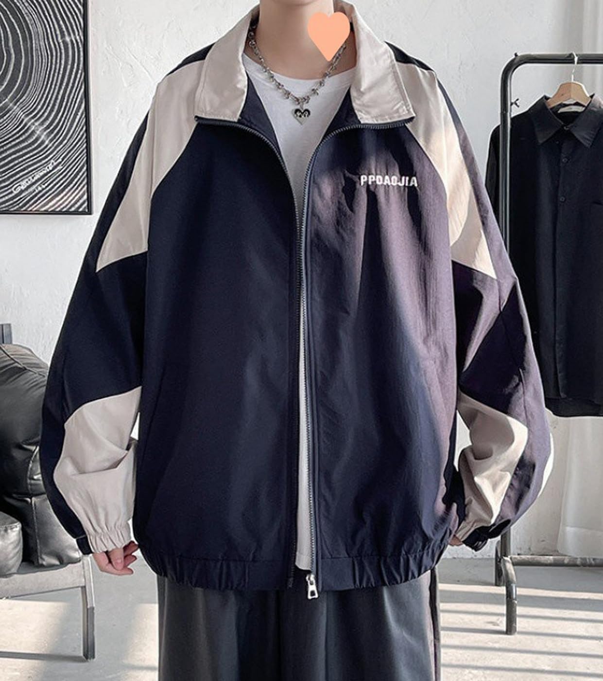 UNISEX Y2k Zip-Up Jackets Hip Hop Patchwork Windbreak Lightweight Jackets Varsity Oversized 90s Sport Jacket