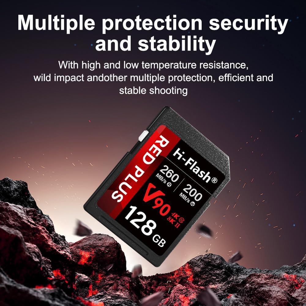 256GB SD V90 Memory Card – 260MB/s Read, 200MB/s Write | Ideal for 4K/8K, HDR, and 360º Video | High-Performance SD Card for Cameras, Photographers & Content Curators