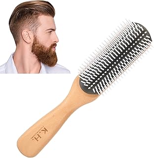 Escova de cabelo para homens, escova de bambu escova de cabelo de madeira pente de nove fileiras, pente de cabelo encaracolado antiestático massageador de madeira escova de cabelo