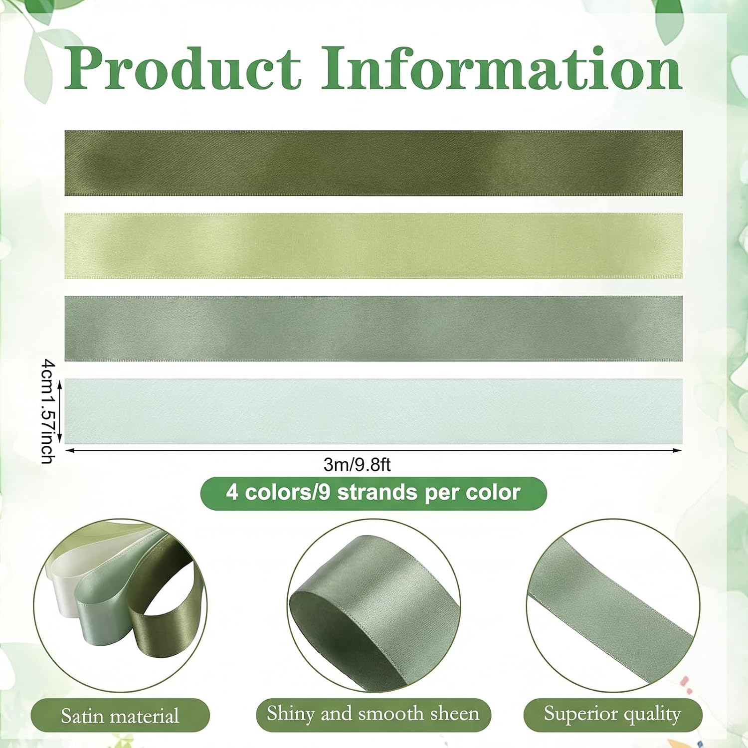 Dingion Sage Green 36 Pcs Large Satin Chair Sashes for Wedding Aisle Decoration 1.6" x 122'' Satin Chair Sashes Ribbon Bow Decor for Bridal Shower Reception Ceremony Banquet Party Supplies