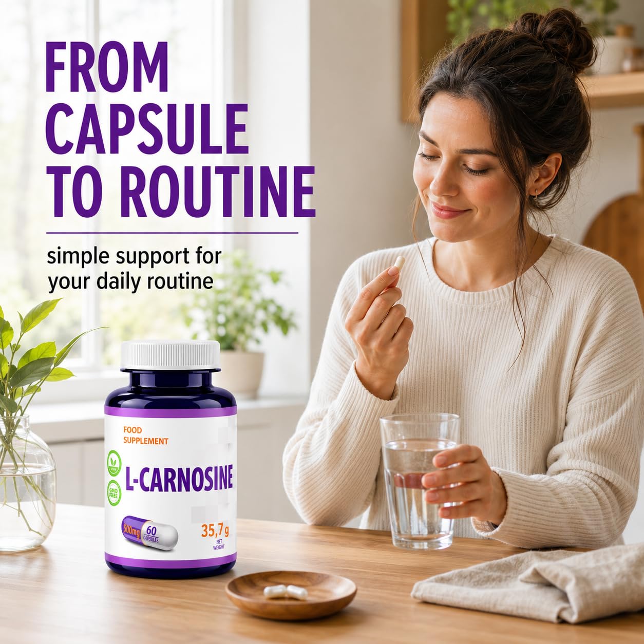 Hepatica L-Carnosina 500 mg | Dipeptide di Beta-Alanina e Istidina | 60 Capsule Vegane | Scorta 2 Mesi | GMP & laboratorio indipendente