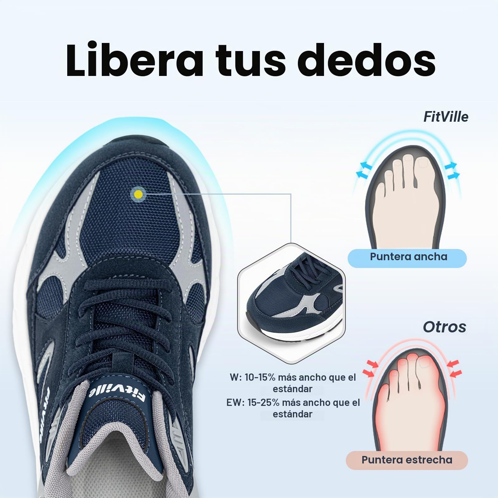 FitVille Zapatillas Extra Ancho Hombre Zapatos Deporte Antideslizantes Sneaker Running Transpirables Caminar