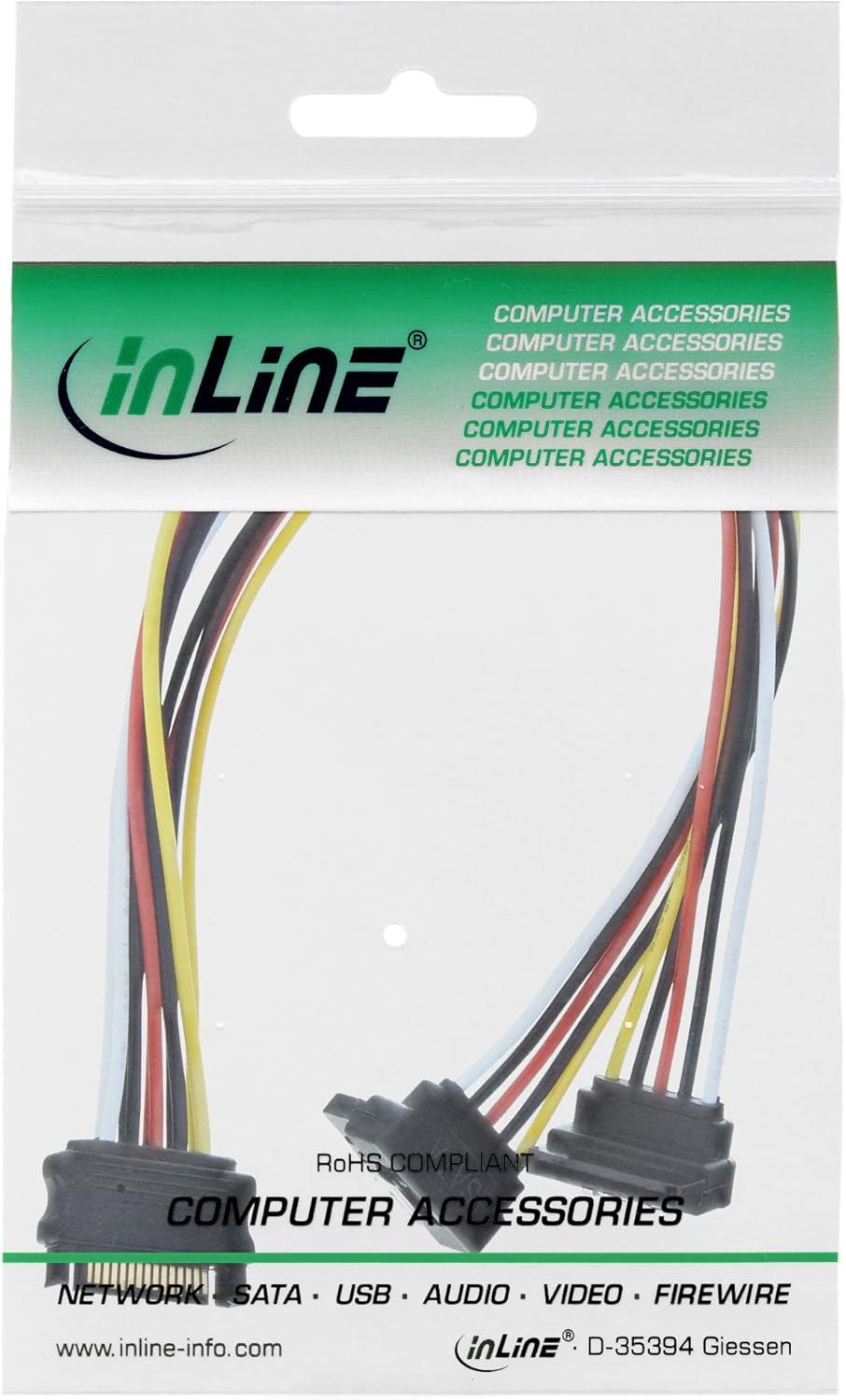 InLine 29683Y Y-Cable SATA Socket to 2X SATA Plug with Safety Loop 0.3 m Black