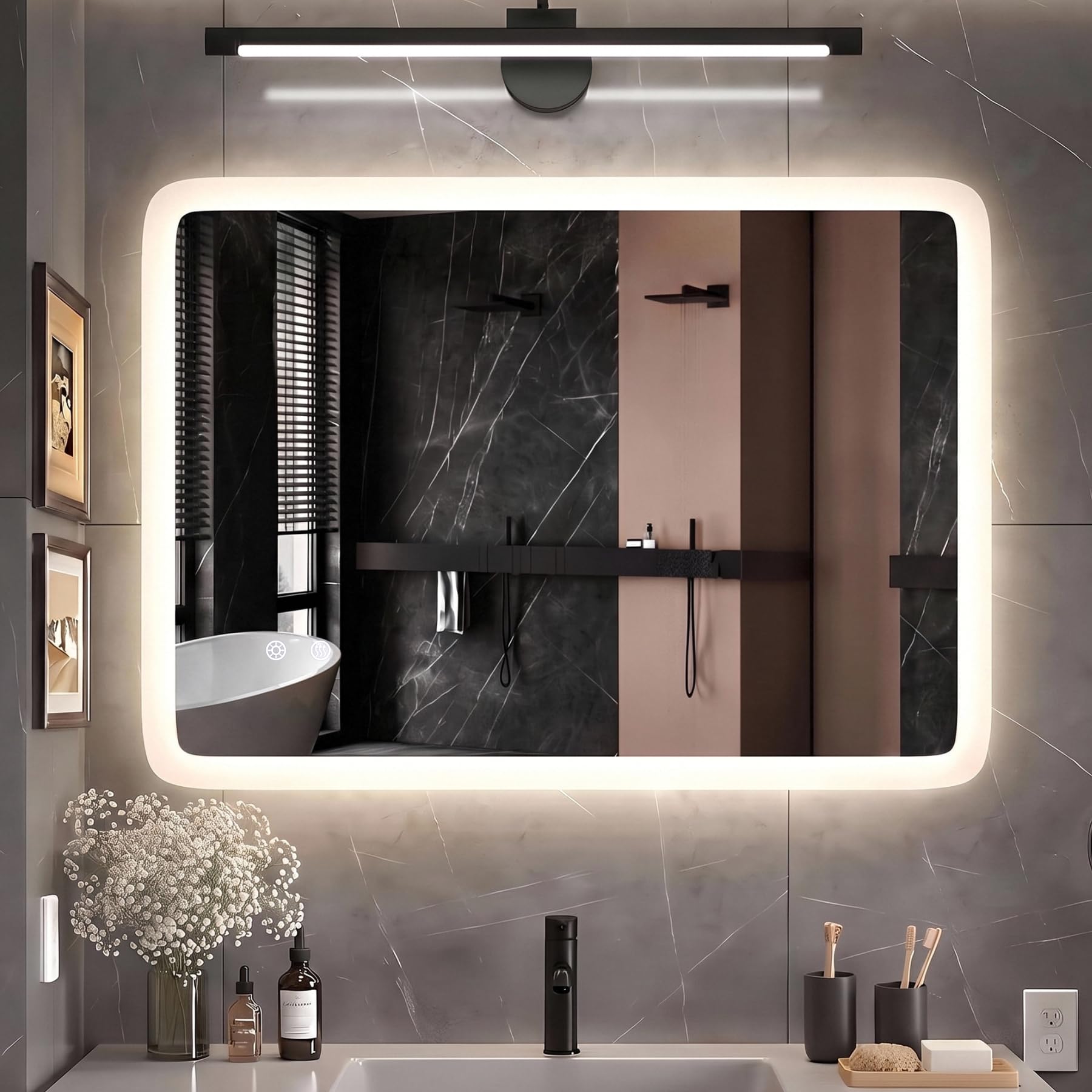 Clevich Specchio Bagno con Luce LED 80x60 cm Rettangolare Bordo Satinato