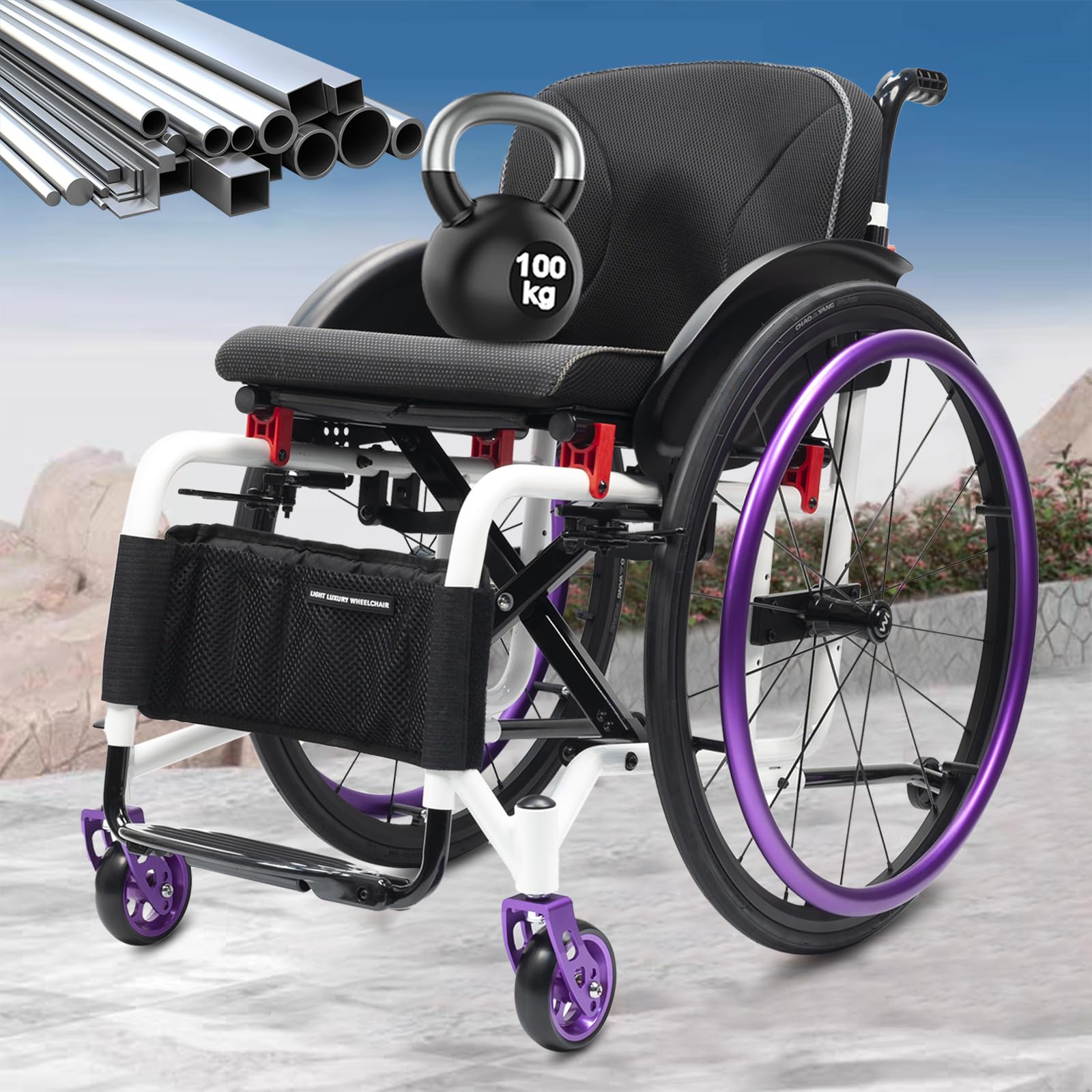 Silla de Ruedas Deportiva Manual Plegable - Ultraligera de Aleación de Aluminio, Ergonómica,sillas de ruedas manuales autopropulsadas,liberación rápida,Altura regulable(Seat width 38cm/15in,C)
