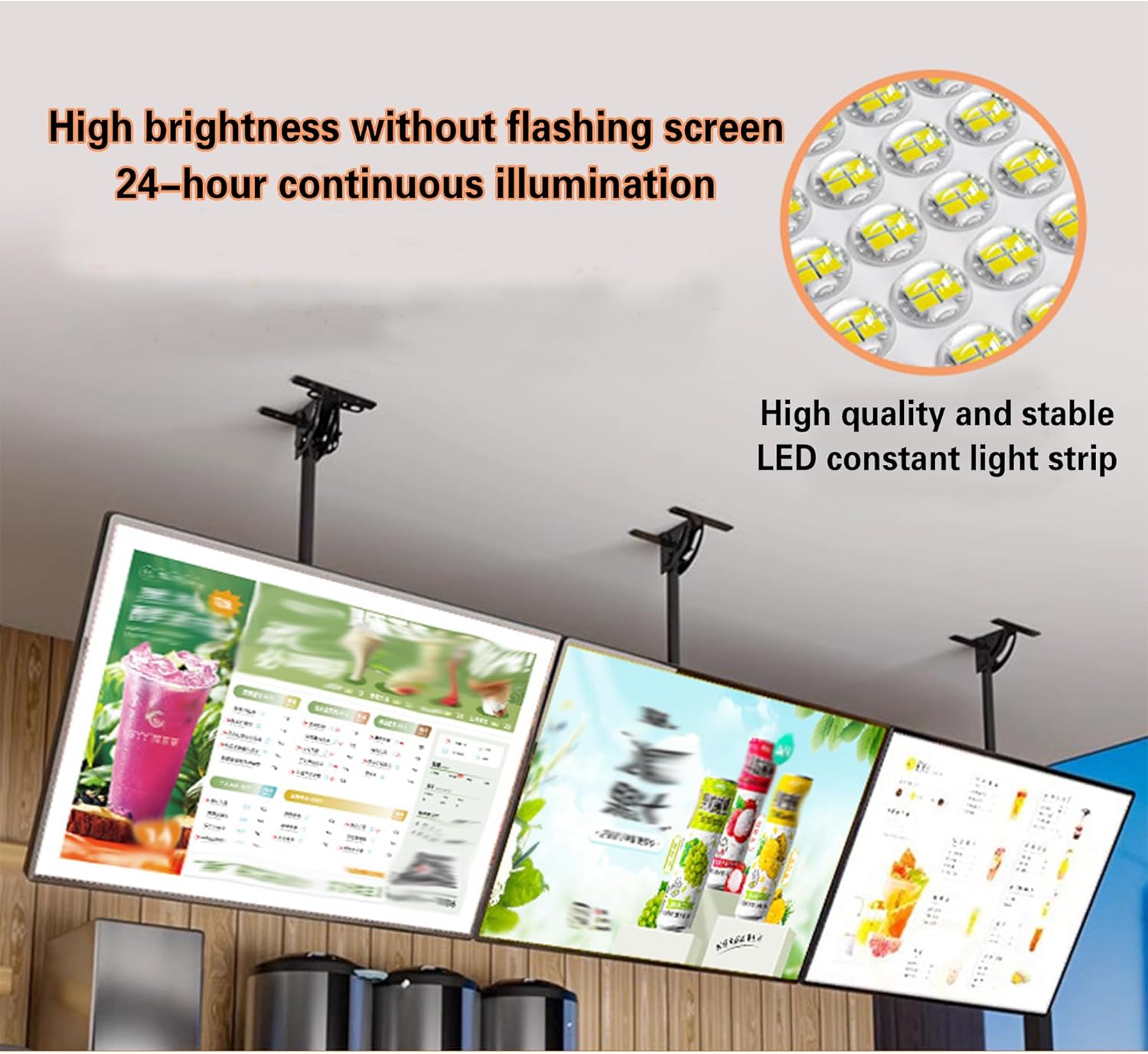 Commercial 3 Pcs Ultra-Thin Led Backlit Digital Menu Board - Snap Frame Light Box Advertising Screen, Wall Mounted Electronic Billboard for Restaurant, Cafe, Shop Black-Border 61×85cm