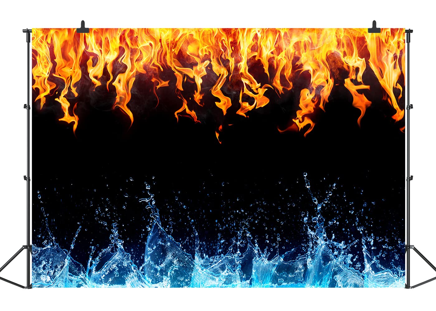 PONNYC Fire Flames Party Backdrop Sunshine Gold Fire and Ice Decorations for Party Artistic Blue Water Vinyl Photograghy Background Selfie Birthday Bonfire Prom Party Pictures Photo Backdrop 10X8FT