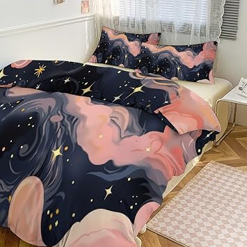 Starry Night Clouds Comforter Set, Soft Bedding Set with 1 Comforter Cover & 2 Pillowcases, Breathable 3 Piece Bedding Sets for Home Hotel Gift 90"x90"