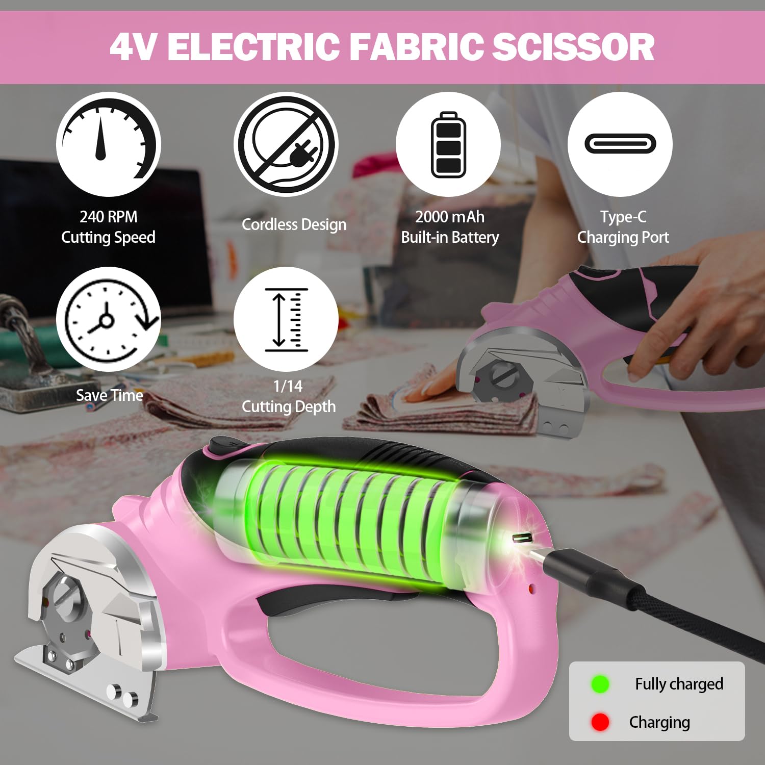 Cordless Electric Scissors - 4V Rechargeable Rotary Cutter For Cardboard, Fabric, Leather & Crafts