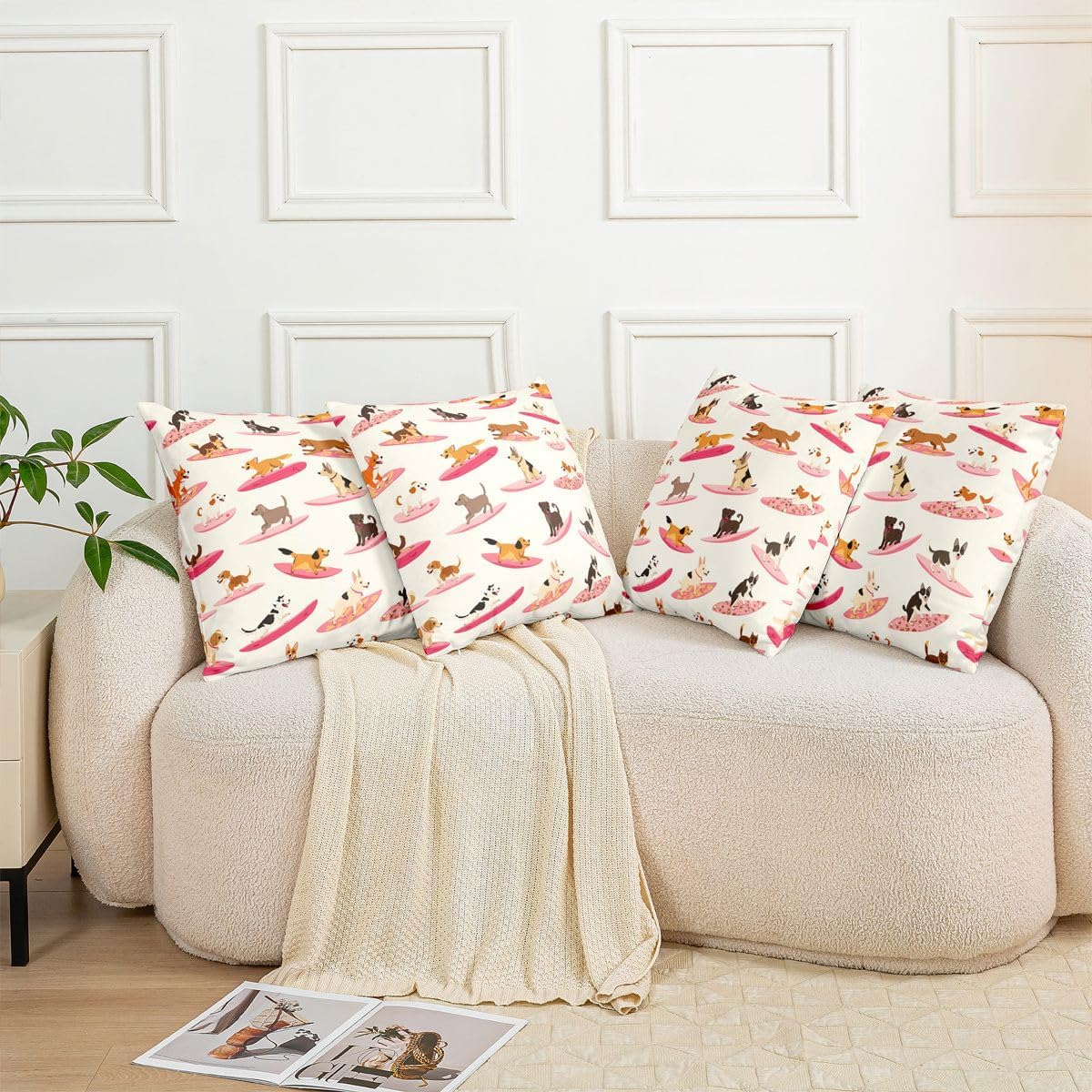 Homewish Cute Dog Throw Pillow Covers (Pack of 1),Ocean Surfboard Cushion Cover for Kids Girls Boys Surf Dogs Pillow Cases Funny Pet Animal Living Room Sofa Bed Decor,16" Lx16 W image 5