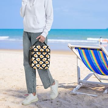 Fried Eggs Black Lunch Box - Insulated Lunch Bags for Boys/Girls/Women/Men Detachable Handle Lunchbox Meal Tote Bag